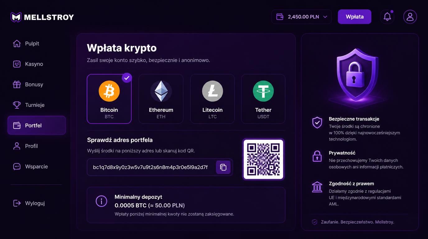 depozyt kryptowalutowy z Polski, pokazujący adres portfela i wymagania prawne. 