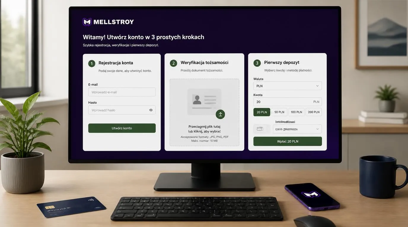 Panel rejestracji, przesyłania dokumentów KYC i pierwszej wpłaty w PLN