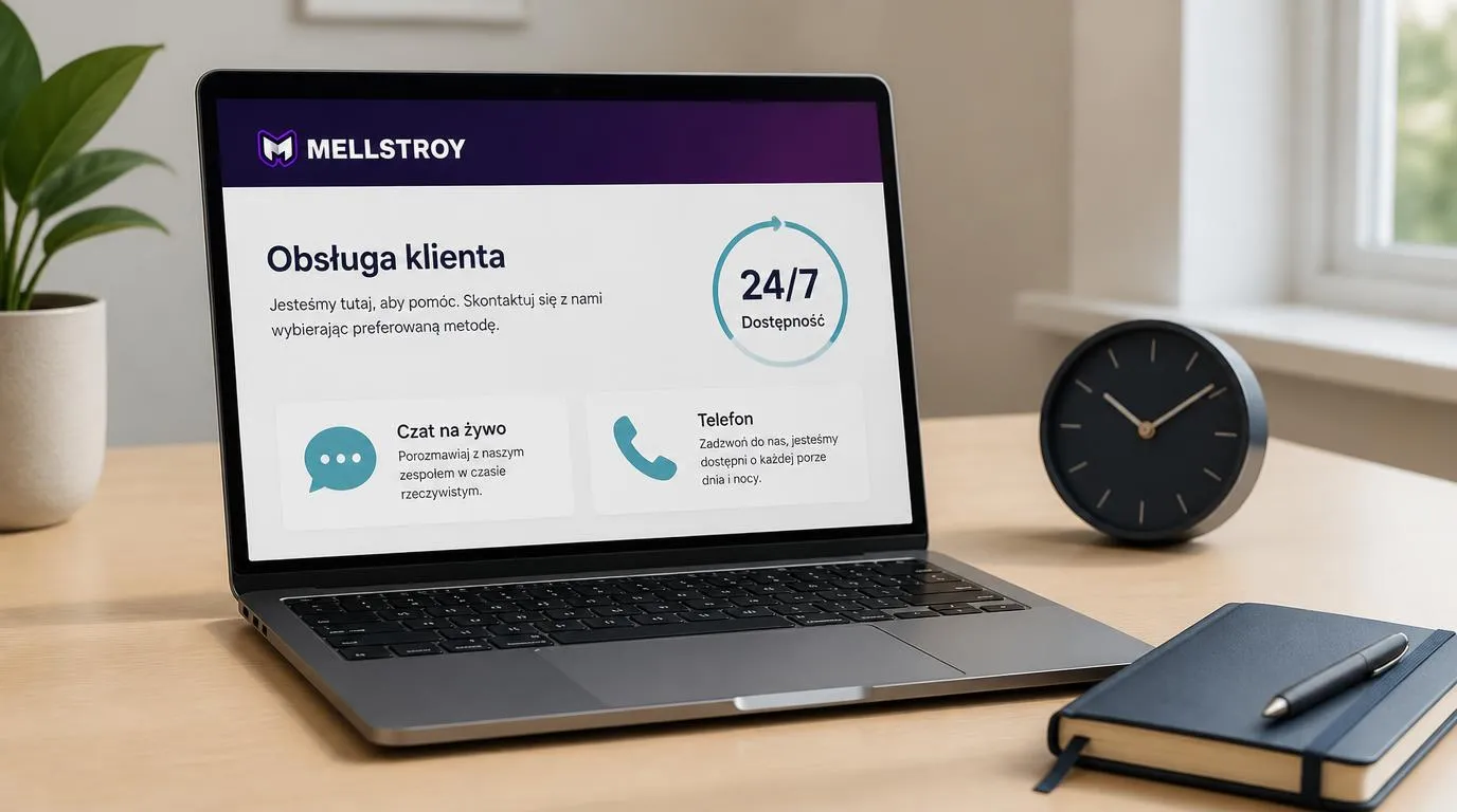 Panel wsparcia kasyna z ikonami czatu i telefonu oraz oznaczeniem dostępności przez całą dobę
